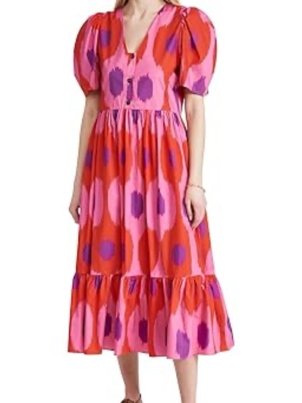 Rhode Nisha Printed Puff-Sleeve Midi Dress
